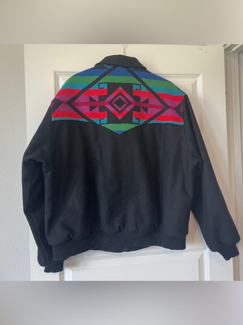 {Pendleton} Vintage XL Wool Aztec Collar Black Multicolor Zip Jacket - Picture 2 of 10